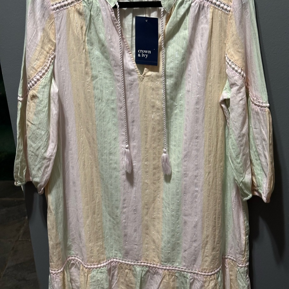 Peasant Dress, size Medium pastel stripes, Crown and Ivy